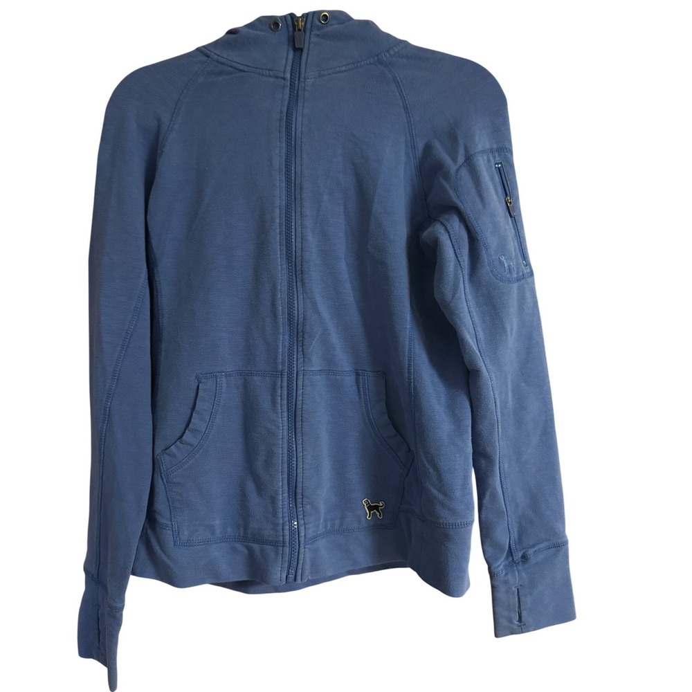 The Black Dog Womens Blue Full Zip Hoodie Sleeve Pocket Thumbholes Size S